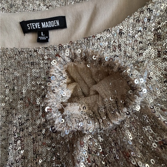 Steve Madden Sequin Long Sleeve Shift Minidress - Picture 5 of 10